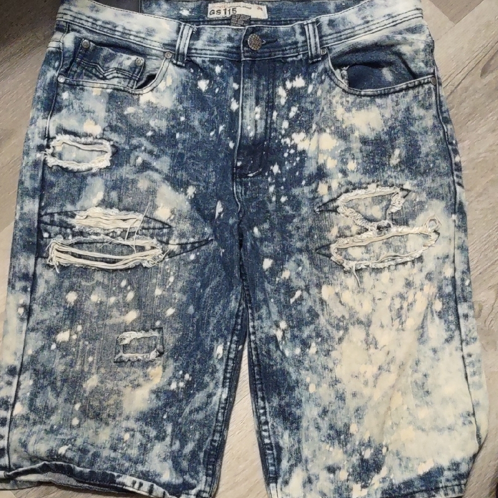 Vintage Blue and White Distressed Jean Shorts